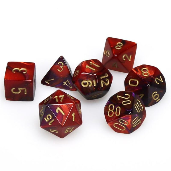 Gemini Purple-Red w/gold  7 Dice Polyhedral Set