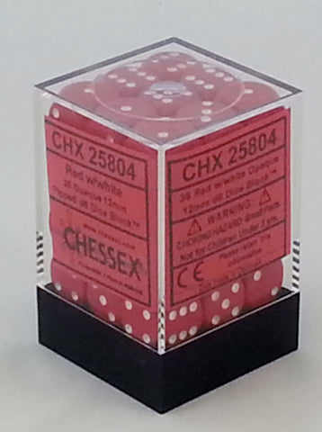 Opaque Red 12mm d6 Dice Block (36 Dice)