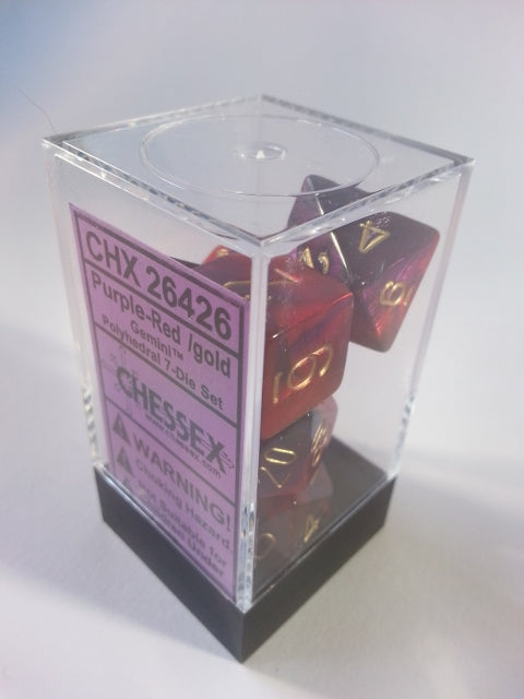 Gemini Purple-Red w/gold  7 Dice Polyhedral Set