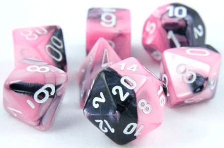 Gemini Black-Pink w/white  7 Dice Polyhedral Set